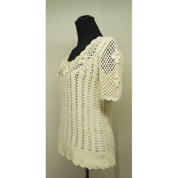 Sheree Massoquoi Vintage Cottege Core boho handmade crochet sweater S - Picture 2 of 10